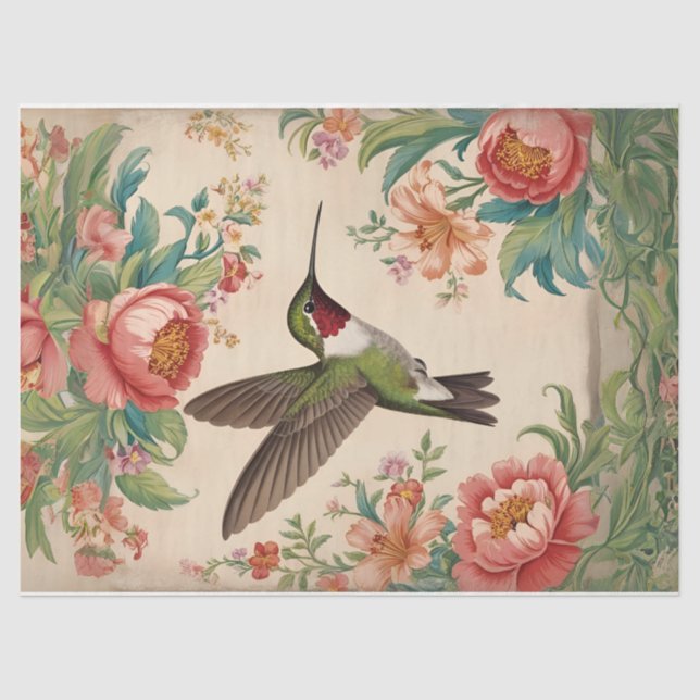 Seda Papel Tecido de Decoupage de Hummingbird Vintage (Frente )