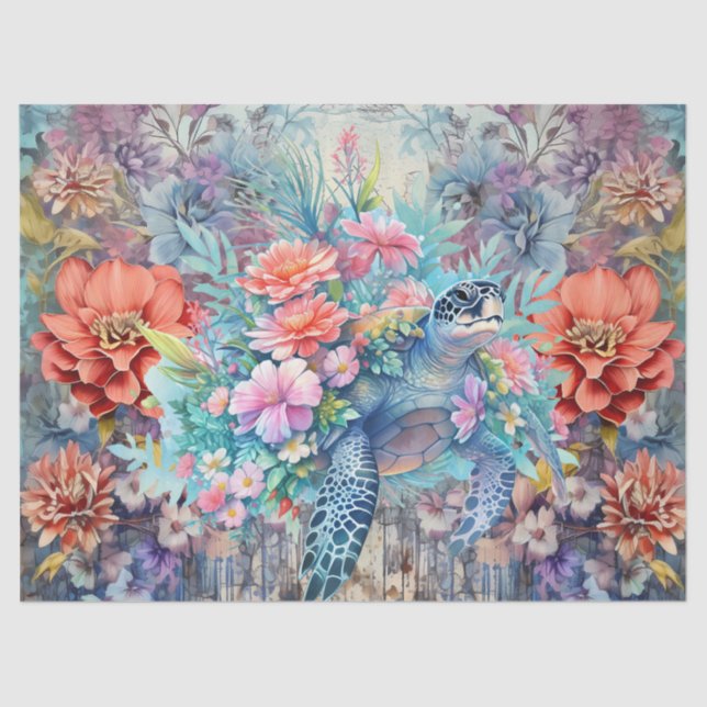 Seda Papel Tecido de Decoupage de Tartaruga Floral Boho (Frente )