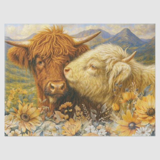 Seda Papel Tecido de Decoupage de Vaca em Terras Altas (Frente )