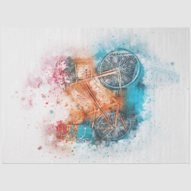 Seda Papel Tecido de Decoupage do Bicicleta de Aquarela (Frente )