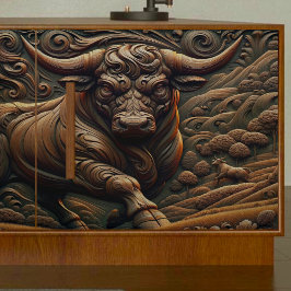 Seda Papel Tecido de Decoupage do Bull em Madeira