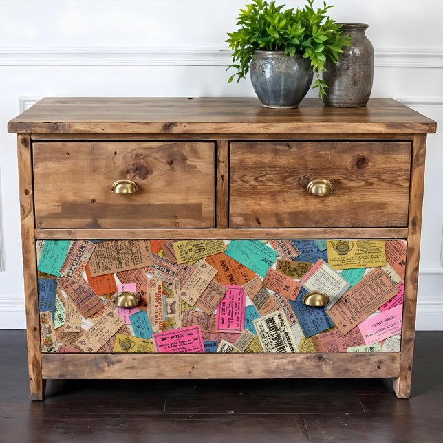 Seda Papel Tecido de Decoupage do Tíquete Ephemera Vint (This is a mockup, your design may be larger or smaller depending on size of your furniture surface.)