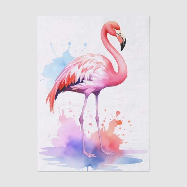 Seda Papel Tecido de Decoupage Flamingo Watercolor Vibr (Frente )