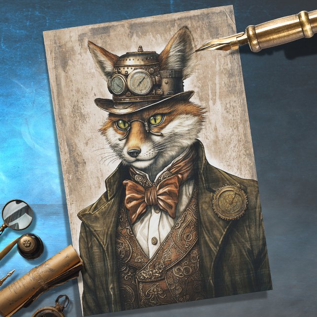 Seda Papel Tecido de Decoupage Fox 1 Steampunk (Criador carregado)