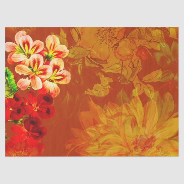 Seda Papel Tecido de Decoupage Grunge Floral (Frente )