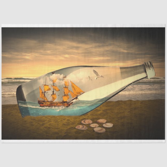 Seda Papel Tecido de Decoupage para Oceano de Embarcaçã (Frente )