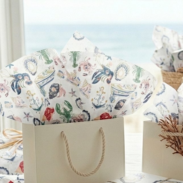 Seda Papel Tecido de Estampa Costeira Seaside Soirée (Criador carregado)