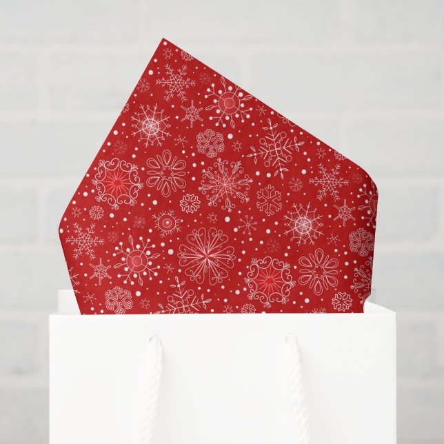 Seda Papel Tecido de Floco de Neve Vermelho de Feriado (Sacola de presentes)