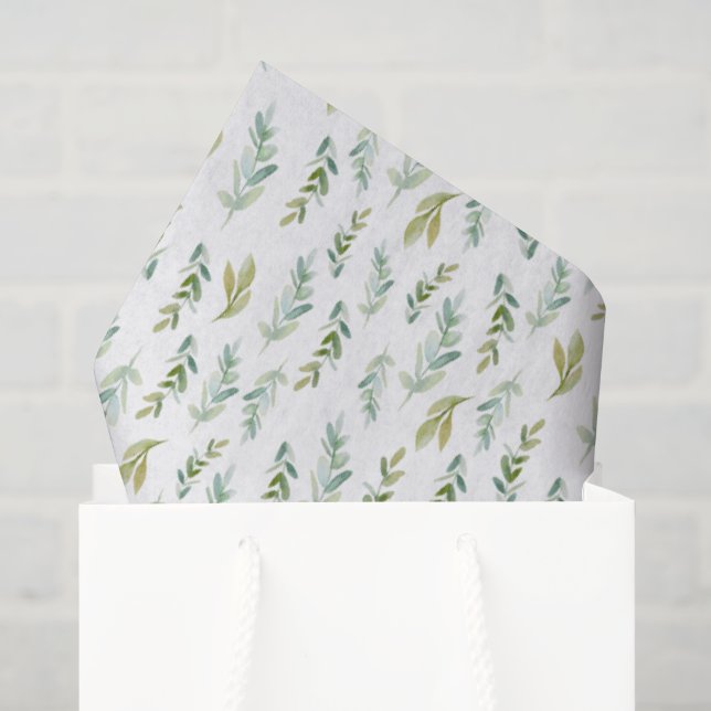 Seda Papel Tecido de Folhas Verdes Pequenas (Sacola de presentes)