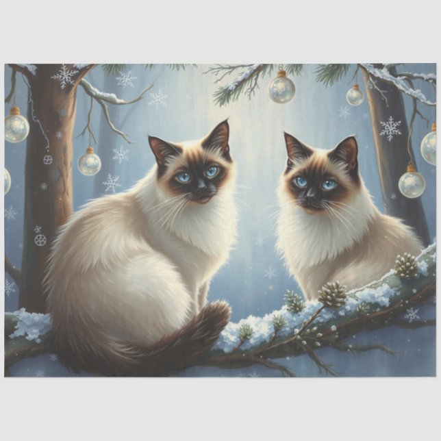 Seda Papel Tecido de Gatos de Natal Siameses (Frente )