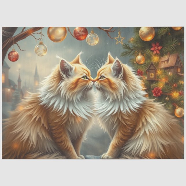 Seda Papel Tecido de Gatos se Beijando de Gengibre de N (Frente )