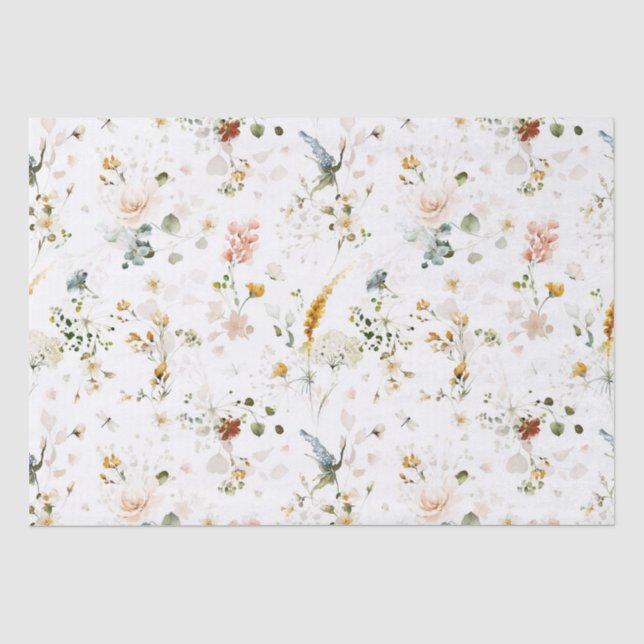 Seda Papel Tecido de Jardim de Flores Silvestres em Aqu (Frente )