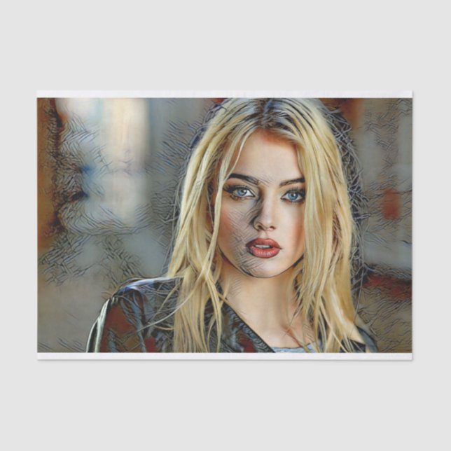 Seda Papel Tecido de Metade Ilustração Moderna da Mulhe (Frente )