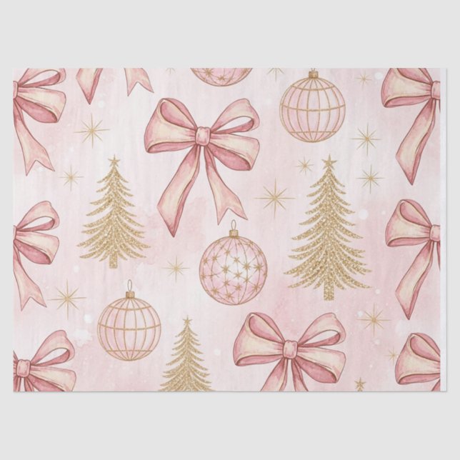 Seda Papel Tecido de Natal Dourado Rosa (Frente )