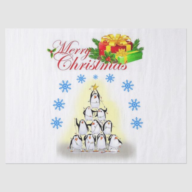 Seda Papel Tecido de Natal, Feliz Natal, Pinguim (Frente )