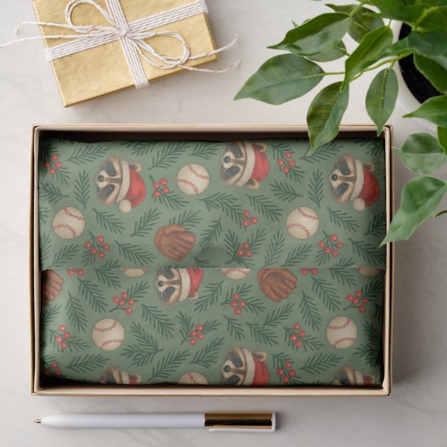 Seda Papel Tecido de Natal Mapache de Beisebol (Presente)