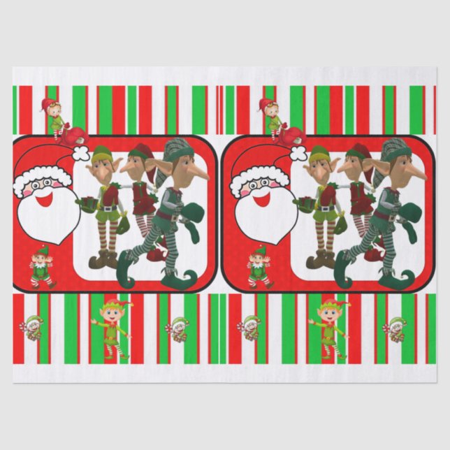 Seda Papel Tecido de Natal, Papais noeis, Elf (Frente )
