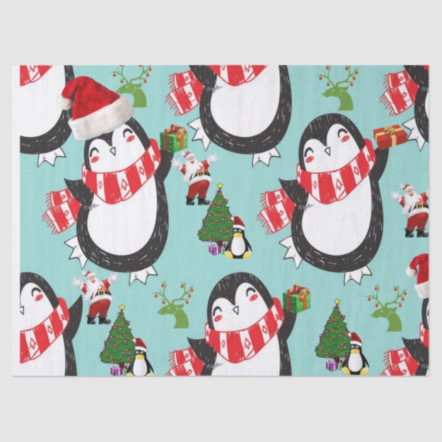 Seda Papel Tecido de Natal, Pinguim (Frente )