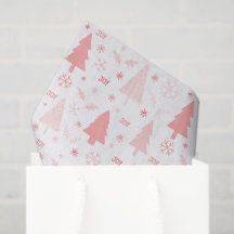 Papel Tecido de Natal Rosa Moderno com Árvores