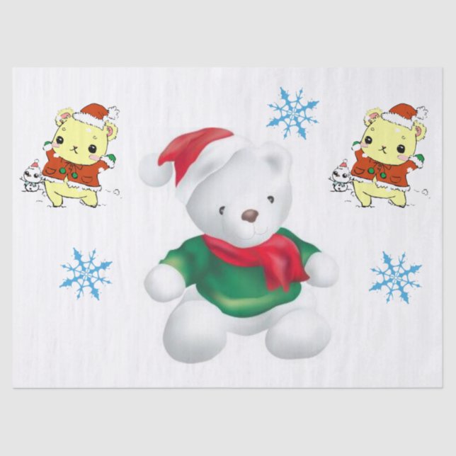 Seda Papel Tecido de Natal, Urso de Teddy (Frente )