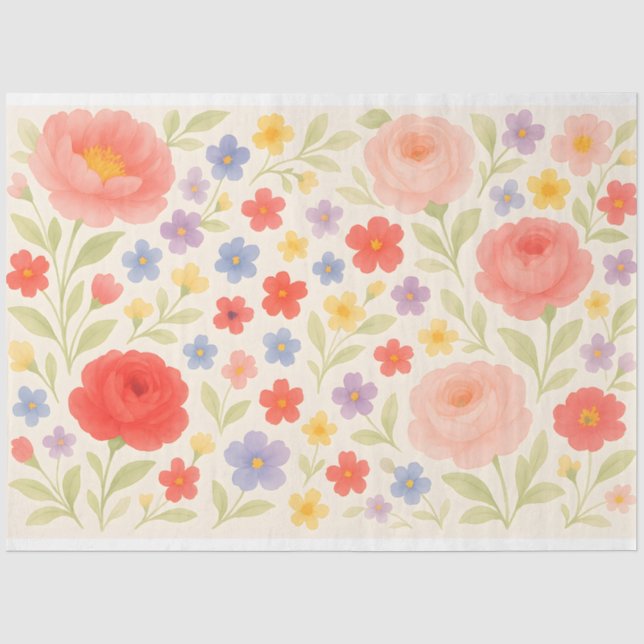 Seda Papel Tecido de Presente Floral - Estilo de Aquare (Frente )