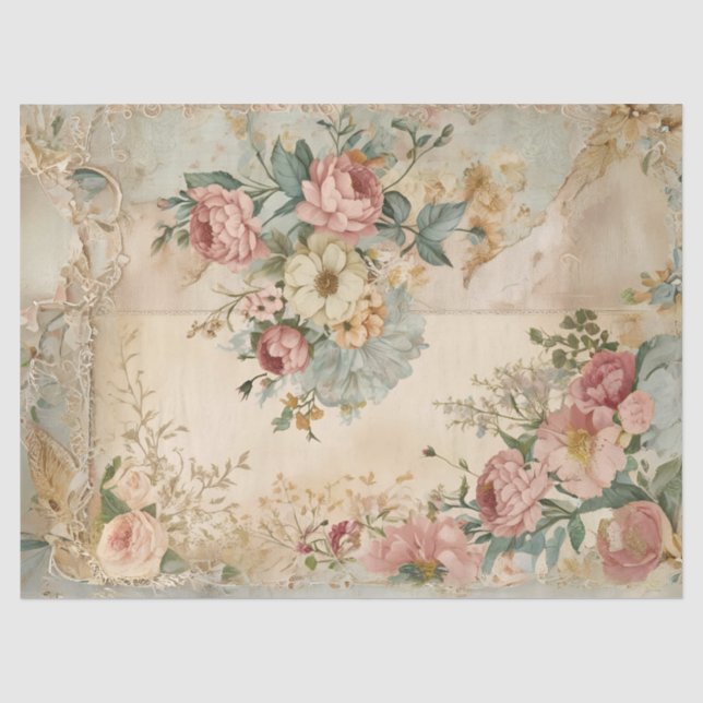Seda Papel Tecido de Rosas Vitorianas Caprichosas (Frente )