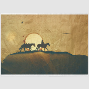 Seda Papel Tecido Decoupage de Horseback do Cowboy Ocid