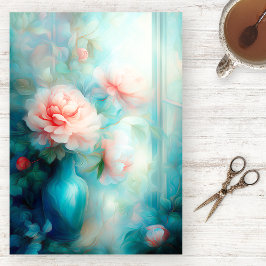 Seda Papel Tecido Floral Cheio de Luz em Aquarela