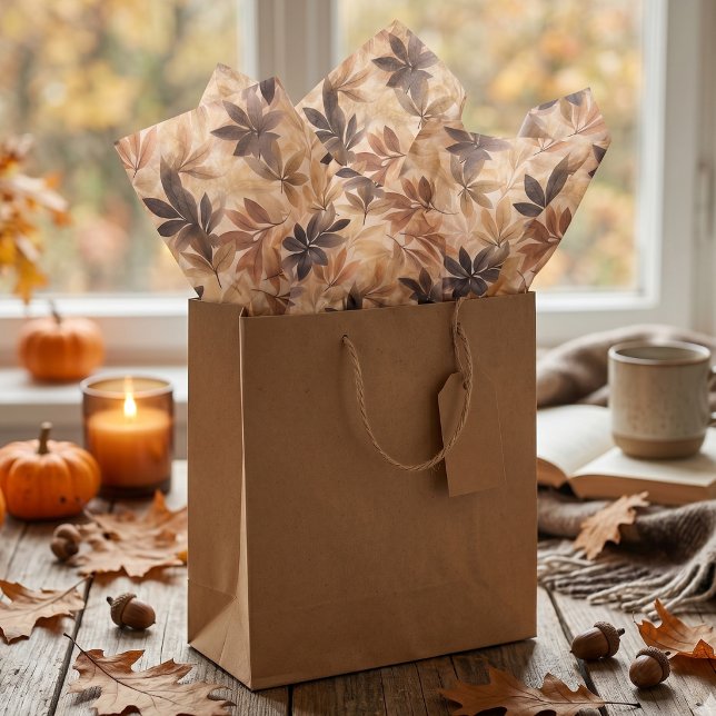 Seda Papel Tecido Folhas de Outono Bege Creme Marrom (Criador carregado)
