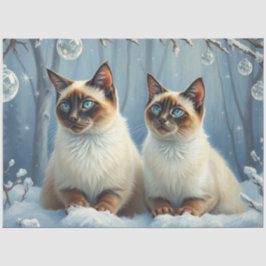Seda Papel Tecido Gatos de Natal Siameses