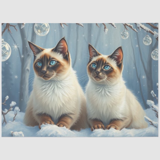 Seda Papel Tecido Gatos de Natal Siameses (Frente )