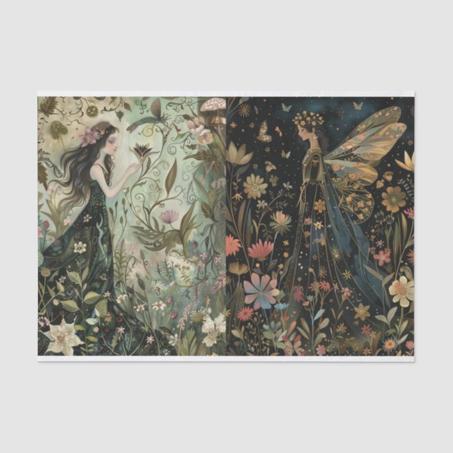 Seda Papel Tecido para Decoupage Dia/Noite de Fairies (Frente )