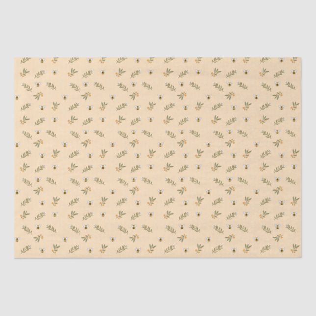 Seda Papel Tecido Pastel de Amêndoa com Verdura e Abelh (Frente )
