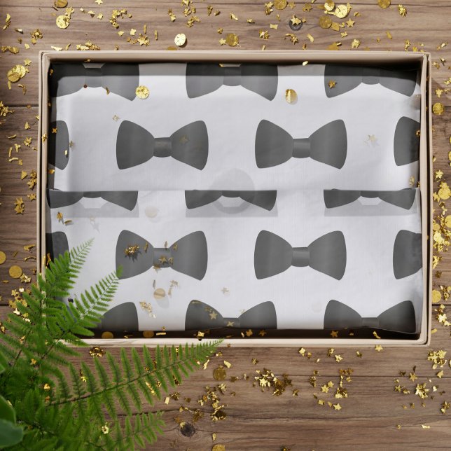 Seda Papel Tecido Preto e Branco com Padrão de Gravata  (A bow tie pattern tissue paper perfect for your bow tie tissue paper needs)