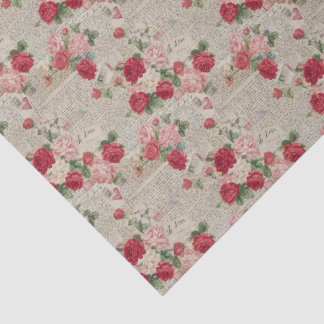 Seda Papel Tecido Rosa Vintage e Letra de Fundo