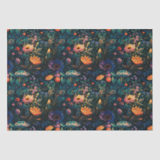 Seda Papel Tecido Secundário De Algodão Floral Escuro