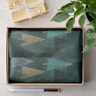 Seda Papel Tecido Verde e Dourado de Árvores de Feriado