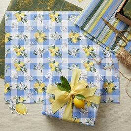 Seda Papel Tecido Xadrez Azul Flor de Limão