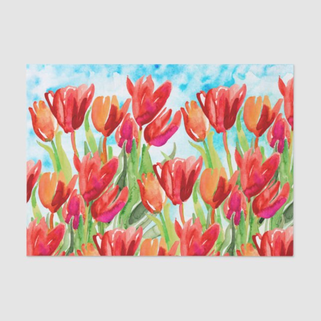 Seda Papel tecidos de Primavera vermelho de aquarela (Frente )