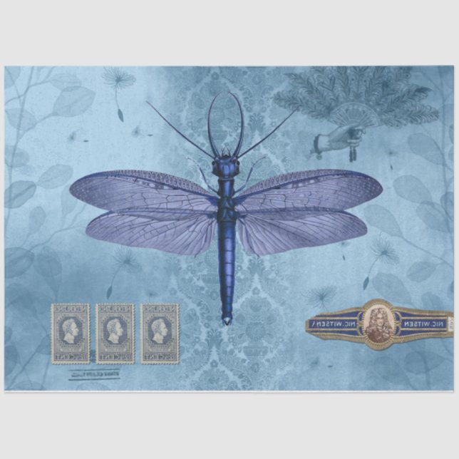 Seda Papel Tecidual de Decoupage Azul Dragonfly (Frente )
