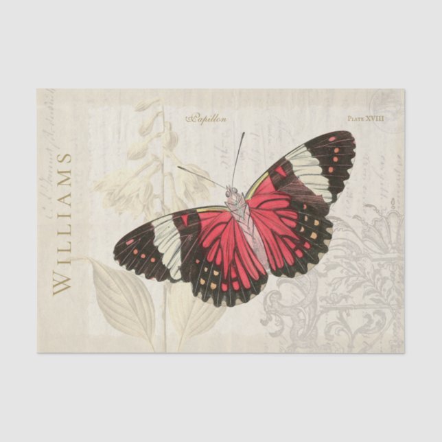 Seda Papel Tecidual de Decoupage da Borboleta Vermelha  (Frente )