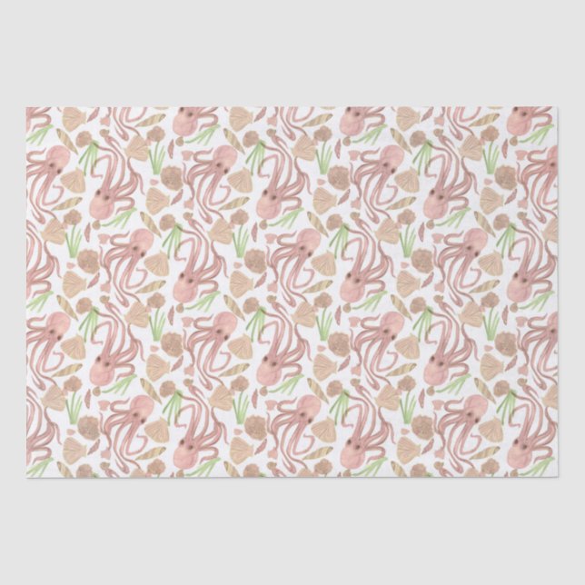 Seda Papel Tecidual de Octopus de Praia de Aquarela (Frente )