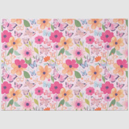 Seda Papel tecidular, Borboletas e Flores, de cor rosa 