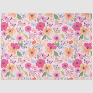 Seda Papel tecidular, Borboletas e Flores, de cor rosa