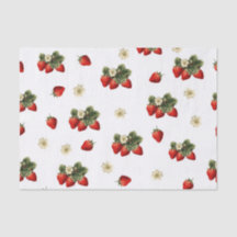 Papel tecidular de morango com flores em branco