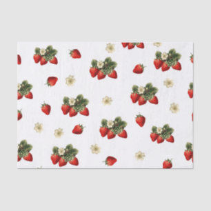 Seda Papel tecidular de morango com flores em branco