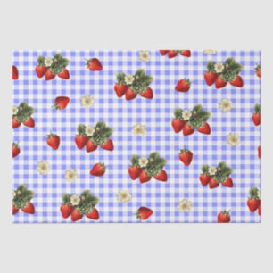 Seda Papel tecidular de morango em gingham azul