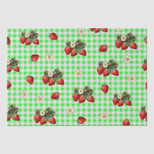 Seda Papel tecidular de morango em gingham verde