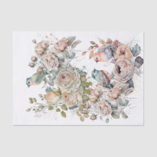 Seda Papel tissue de aves e rosas chiques