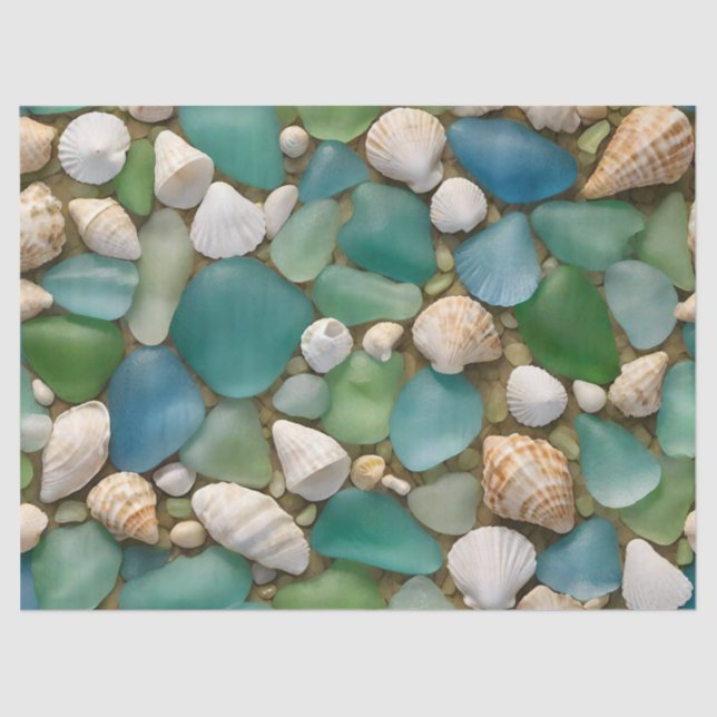 Seda Papel Tissue de Vidro Marinho Azul e Verde e Conch (Frente )